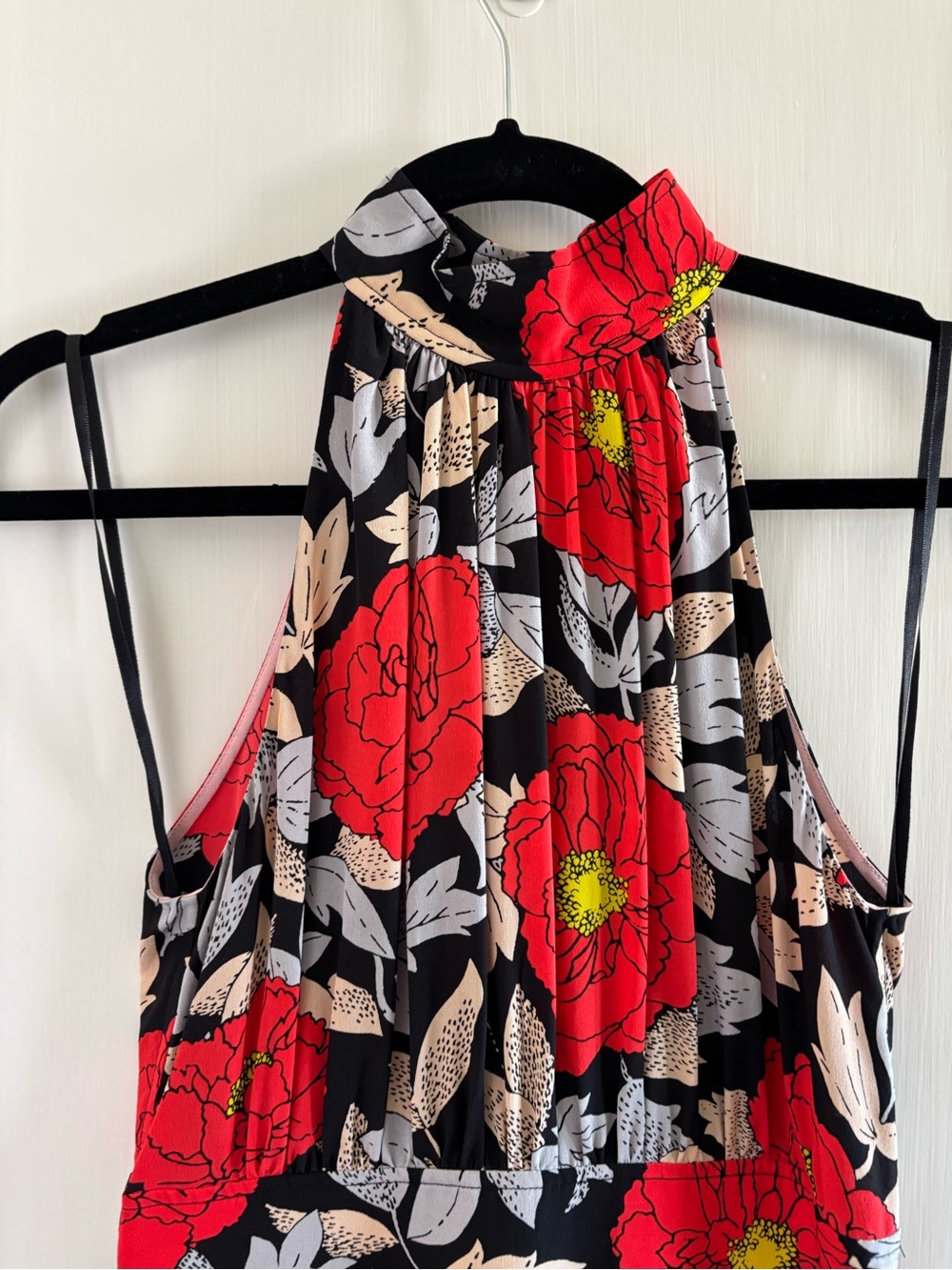 Diane Von Furstenberg Black Red Floral Halter Jumpsuit